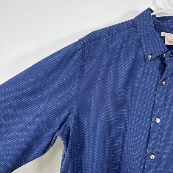 Carbon 2 Cobalt Button Down Shirt Mens Size Large Blue Polka Dot Long Sleeve EUC - Picture 7 of 11